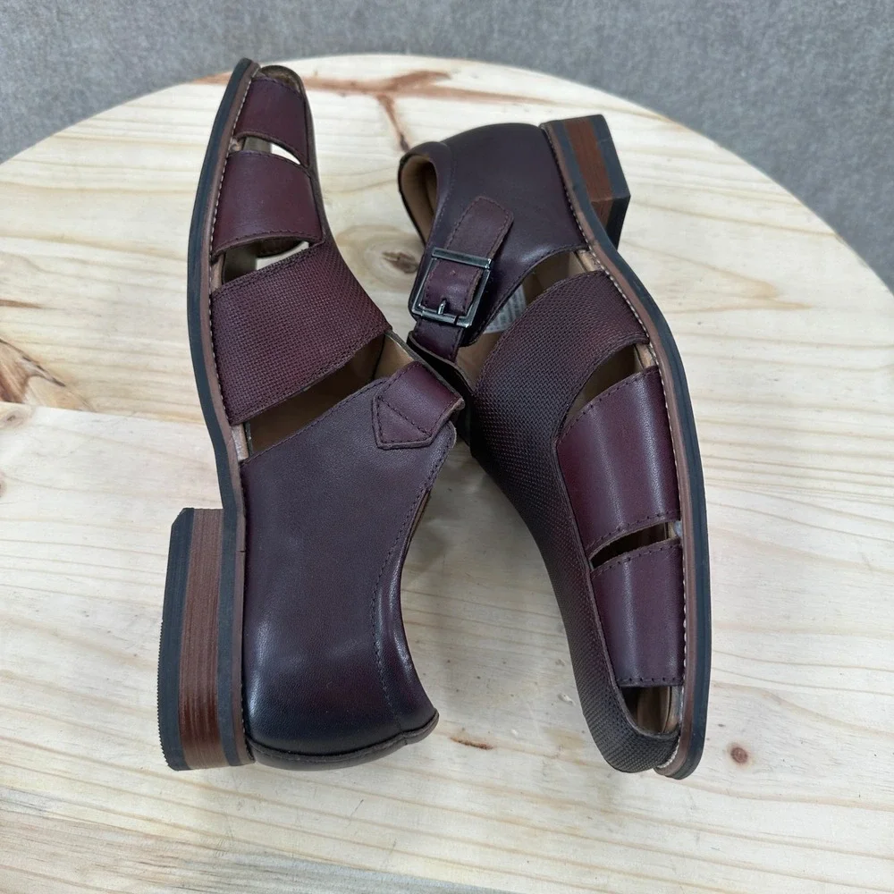 NWOB La Milano Fisherman Sandals Mens 10 Burgundy Leather Woven